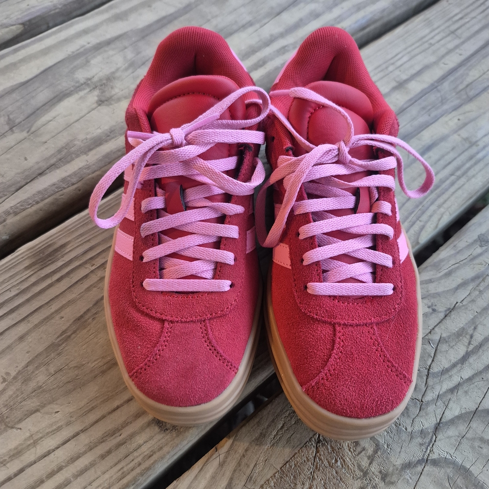 Adidas Red Sneakers with Pink Accents